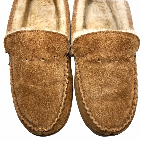 LAMO Chestnut Brown Suede Moccasin Slippers  NO LACINGS Faux Fur Lined US 10 - Picture 11 of 13